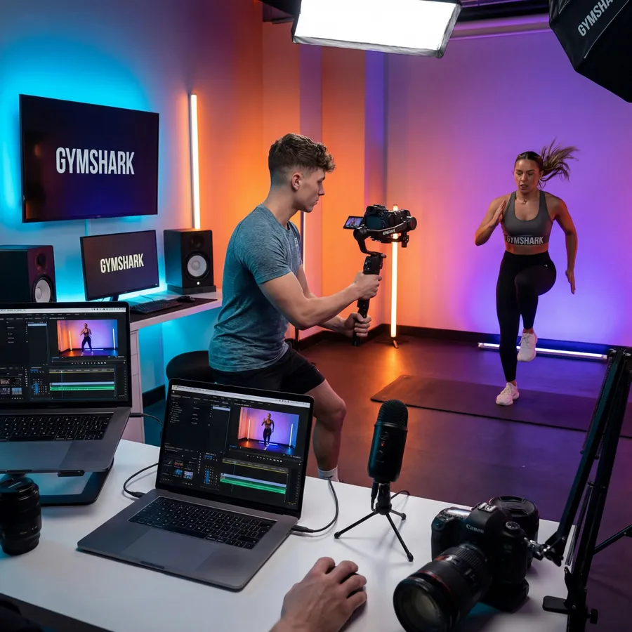 Fitness creator filming content in a studio